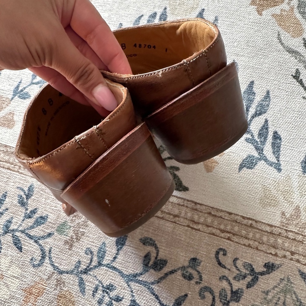 Lucchese Brown Leather Western Mule Booties Size 8B Snip Toe Embroidered Cowboy - Picture 5 of 5